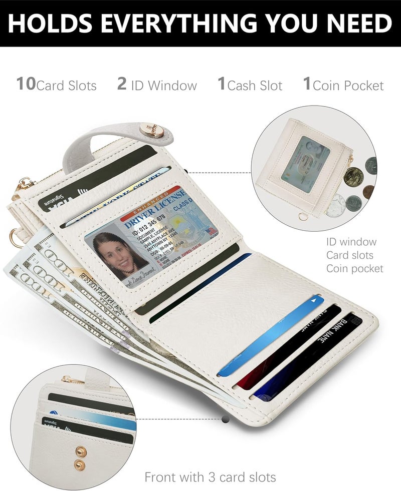Sunpour Small Wristlet Wallets for Women Keychain Wristlet Wallet RFID Blocking Key Chain Wallet With Zipper Coin Pocket,2 Id Window (Beige) - Image 4